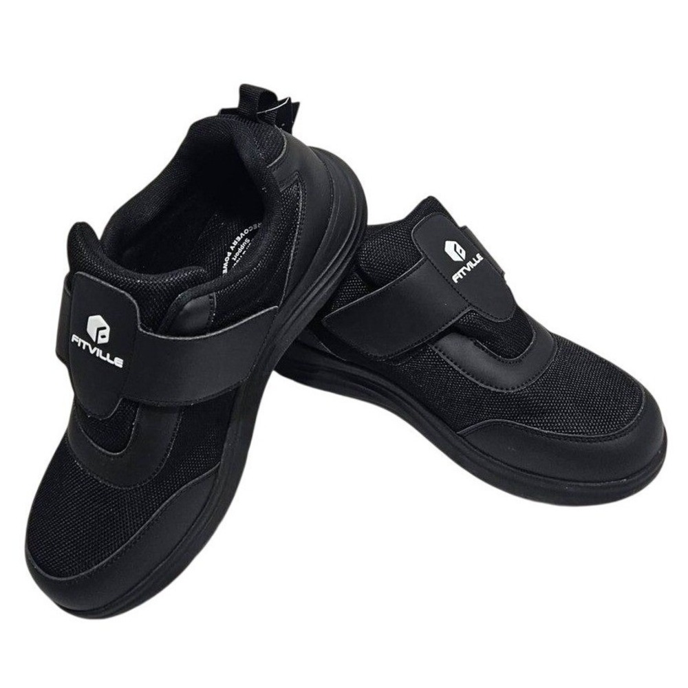 Fitville Womens Black Mesh Hook and Loop Wide Width Comfort Shoes Size 10W